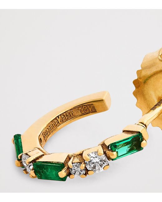 Suzanne Kalan Metallic Emerald And Diamond Thin Mix Hoop Earrings
