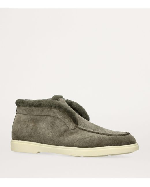 Santoni Green Suede Fur-Trim Fortune Ankle Boots