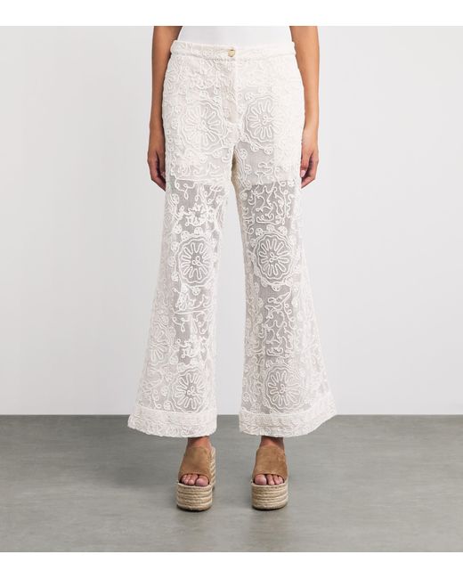 Maje White Guipure Lace Flared Trousers