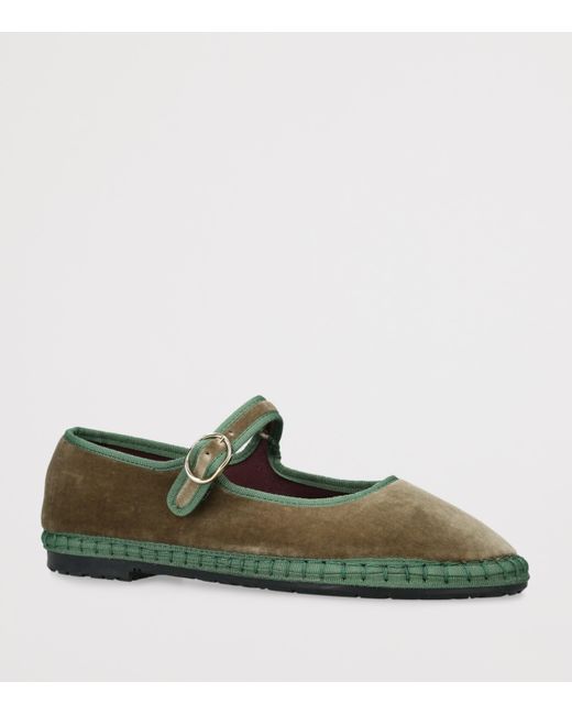 Flabelus Green Velvet Eyre Mary Janes