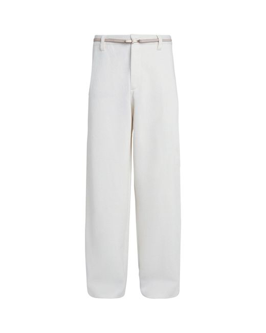 Zegna White Linen Belted Trousers for men