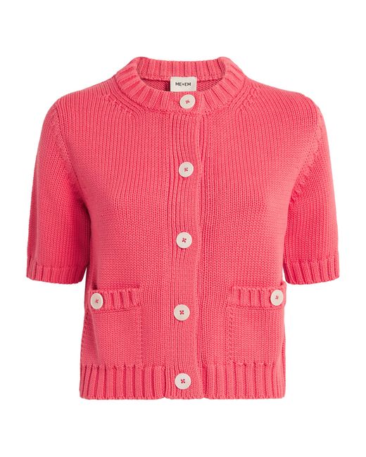 ME+EM Pink Organic Cotton Cropped Short-Sleeve Cardigan