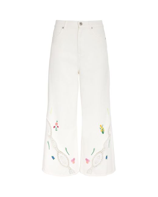 Weekend by Maxmara White Lace Embroidered Wide-Leg Jeans