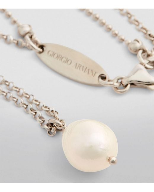 Giorgio Armani Metallic Sterling Silver And Pearl Chain Necklace for men