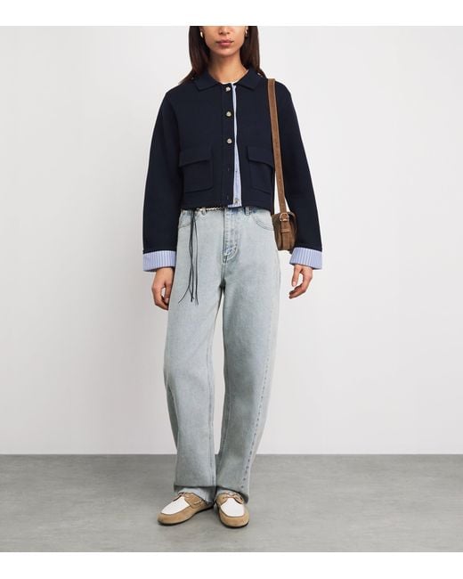 Sandro Blue Wool-Blend Polo Cardigan