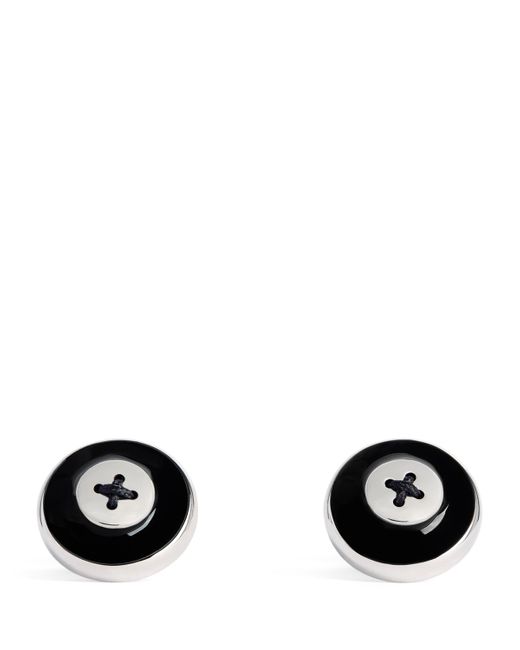 Babette Wasserman Black Rhodium-Plated Enamel Button Cufflinks for men