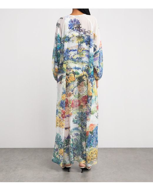 Mary Katrantzou Blue Crepe Printed Cevennes Kaftan