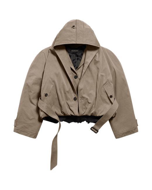 Balenciaga Brown Flipped Hooded Trench Coat