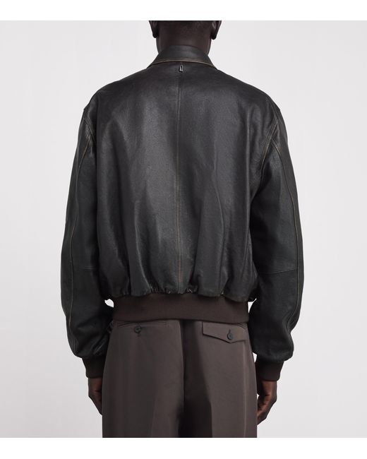 LE17SEPTEMBRE Black Leather Bomber Jacket for men