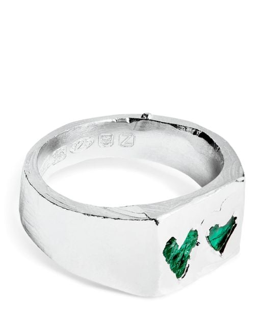 The Ouze Metallic Sterling And Emerald Signet Ring for men
