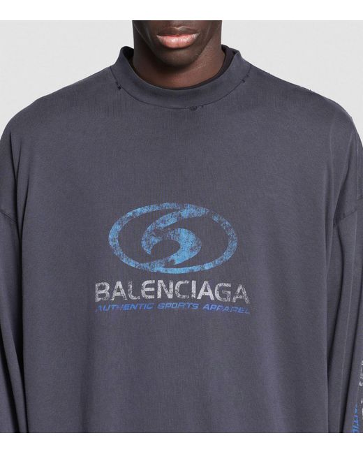Balenciaga Blue Cotton Logo Long-sleeve T-shirt for men