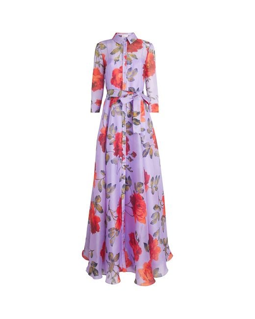 Carolina Herrera Purple Silk Floral Gown