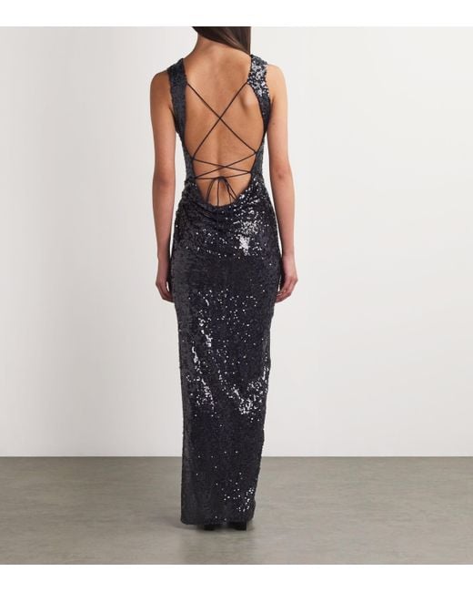 LAPOINTE Black Sequinned Cowl-Neck Gown