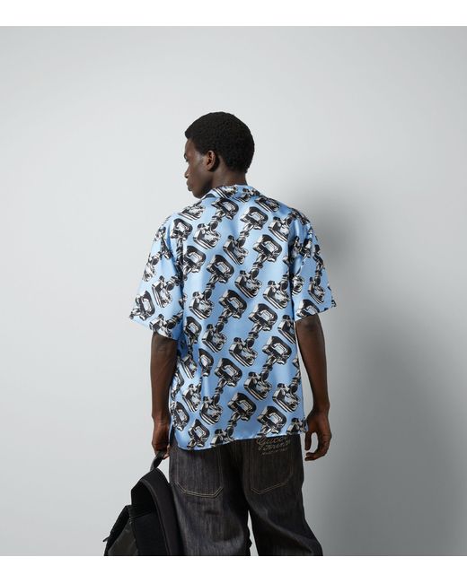 Gucci Blue Silk 3d Horsebit Shirt for men