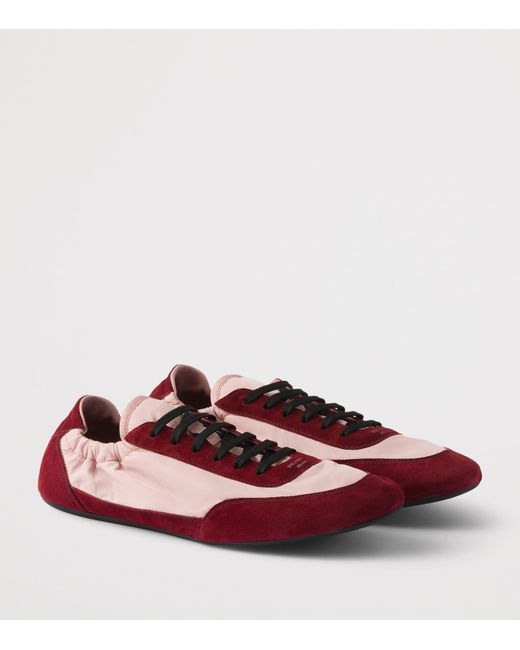 Prada Red Re-Nylon And Suede Collapse Sneakers