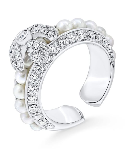 David Morris White Diamond And Pearl Rose Ring
