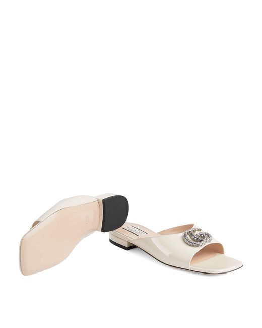 Gucci White Leather Double G Sandals