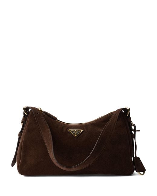 Prada Brown Medium Suede Aimée Shoulder Bag