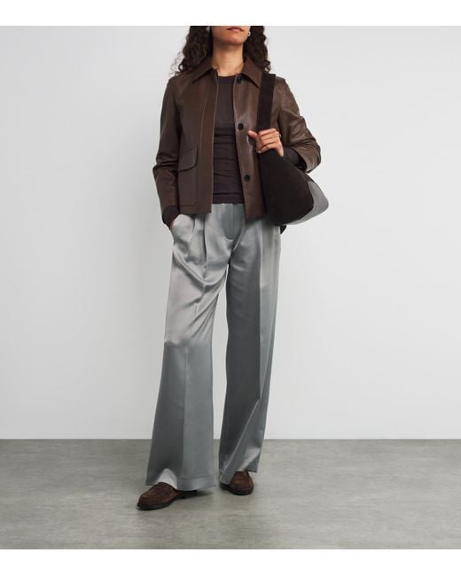 MAX&Co. Gray Satin Pleated Wide-Leg Trousers
