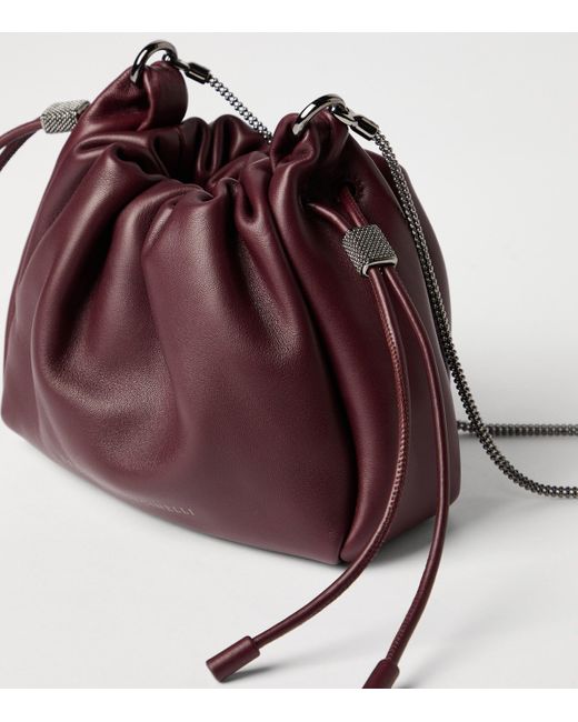 Brunello Cucinelli Purple Mini Leather Mellow Bucket Bag