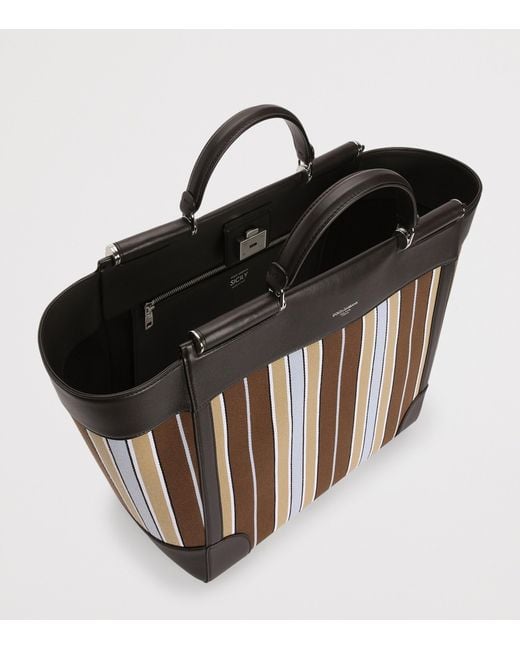 Dolce & Gabbana Brown Striped Sicily Tote Bag for men