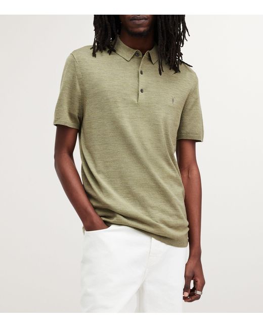 AllSaints Green Merino Wool Mode Polo Shirt for men