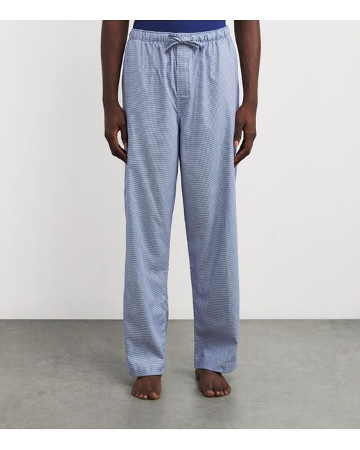 Derek Rose Blue Cotton Puppytooth Lounge Trousers for men