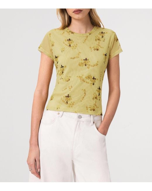 AllSaints Yellow Mesh Floral Ellie T-Shirt