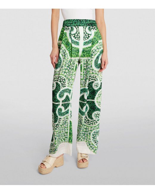 Mary Katrantzou Green Topiary Wide-leg Trousers