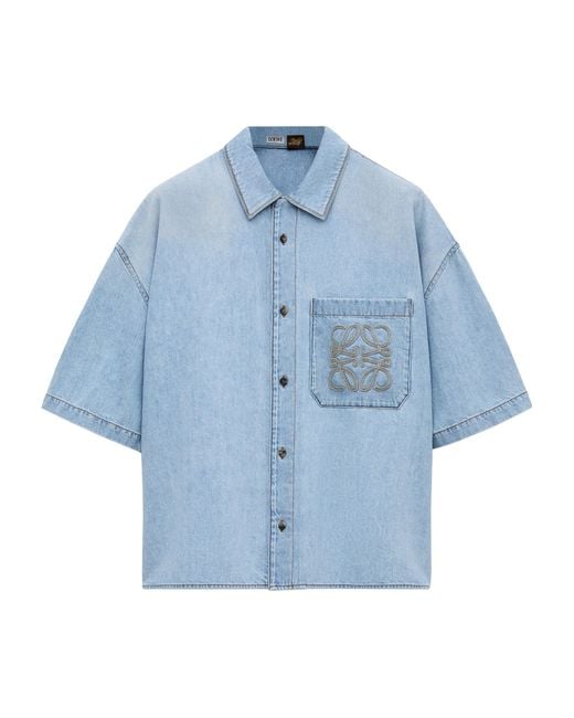 Loewe Blue X Paula's Ibiza Denim Anagram Short-Sleeve Shirt for men