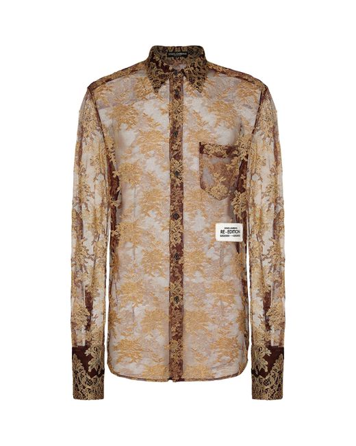 Dolce & Gabbana Brown Floral Lace Shirt for men