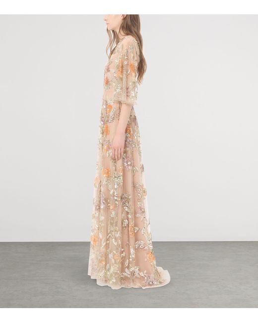 Valentino Natural Tulle Embellished Sequin Gown