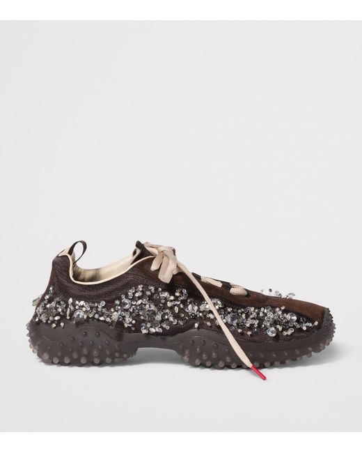 Miu Miu Brown Suede Beaded Bubble Sneakers
