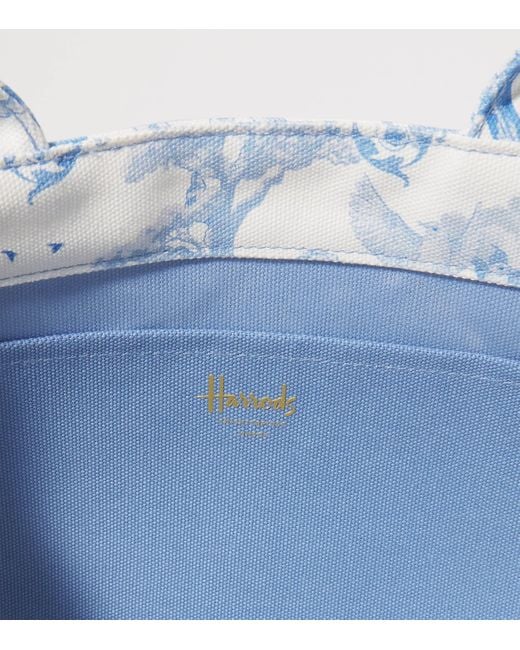 Harrods Blue Small Toile Print Tote Bag