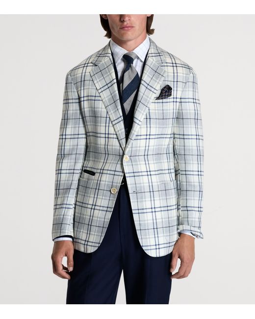 Dunhill Blue Wool-Blend Check Bourdon Blazer for men