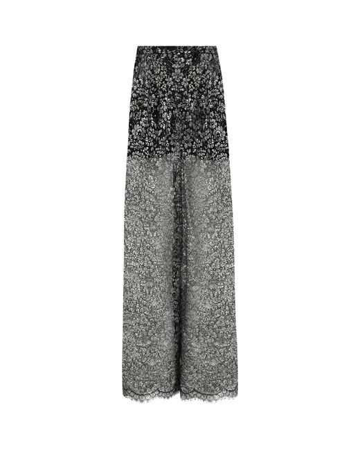 Dolce & Gabbana Gray Lamé Lace Wide-Leg Trousers
