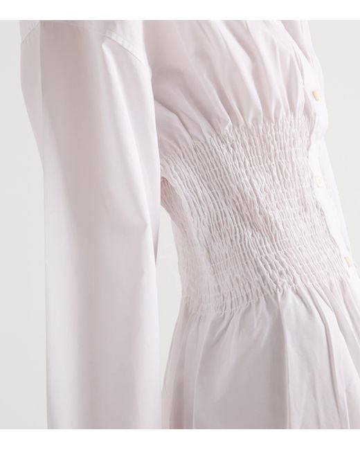Prada Poplin Smocked-Waist Shirt Dress in White | Lyst Canada
