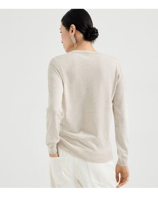 Brunello Cucinelli White Cashmere Monili-Detail Sweater