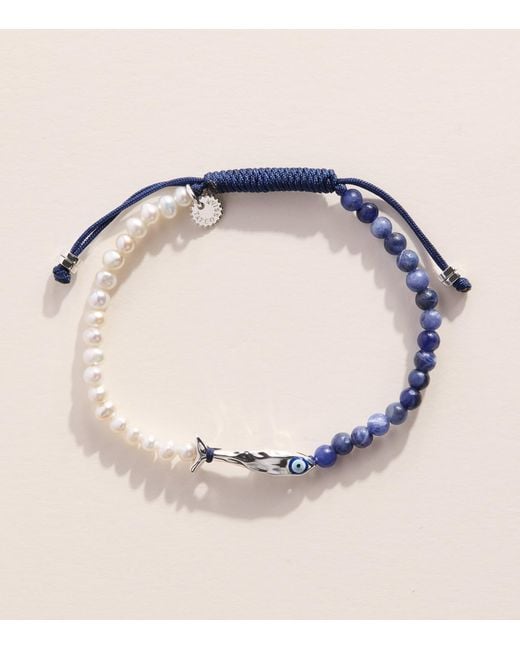 Tateossian Blue Sodalite And Freshwater Pearl Feng Shui Fish Bracelet for men