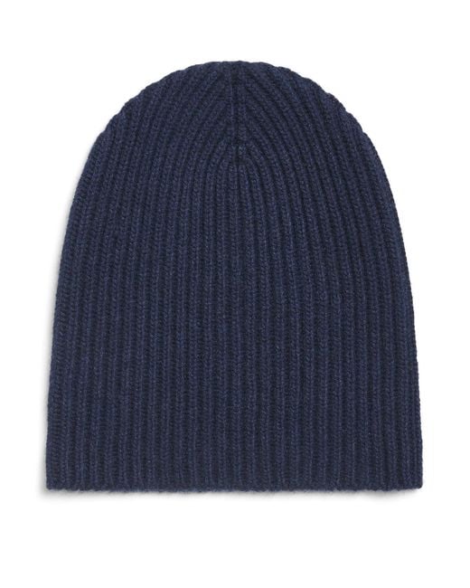 Johnstons Blue Cashmere Ribbed Beanie for men