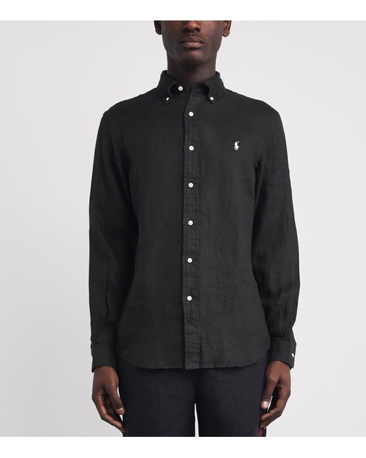 Polo Ralph Lauren Black Linen Custom-Fit Polo Pony Shirt for men