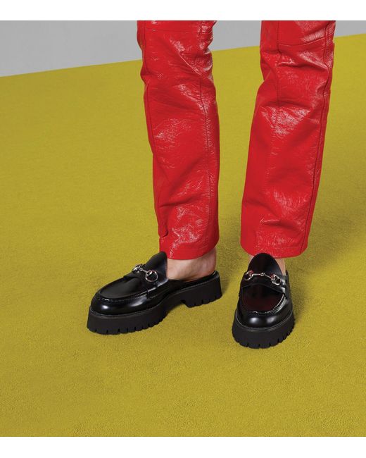 Gucci Black Leather Lug-sole Horsebit Loafers