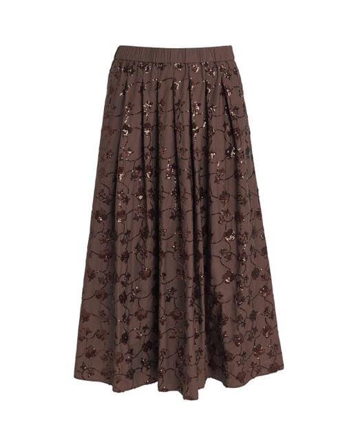 Weekend by Maxmara Brown Cotton Embellished Midi Skirt