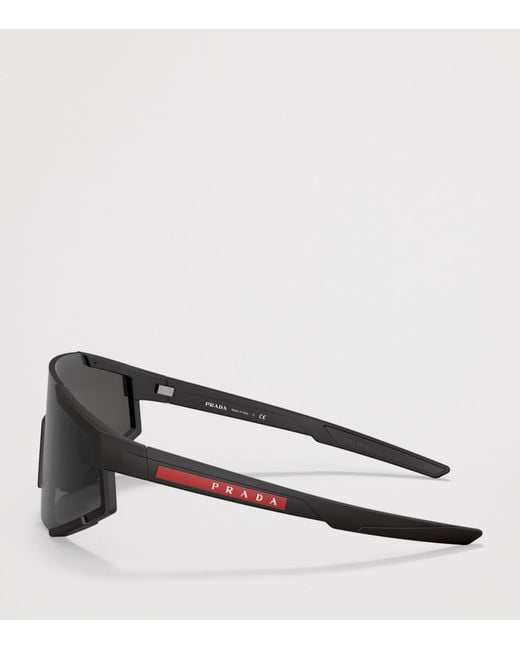 Prada Linea Rossa Gray Shield Pillow Sunglasses for men