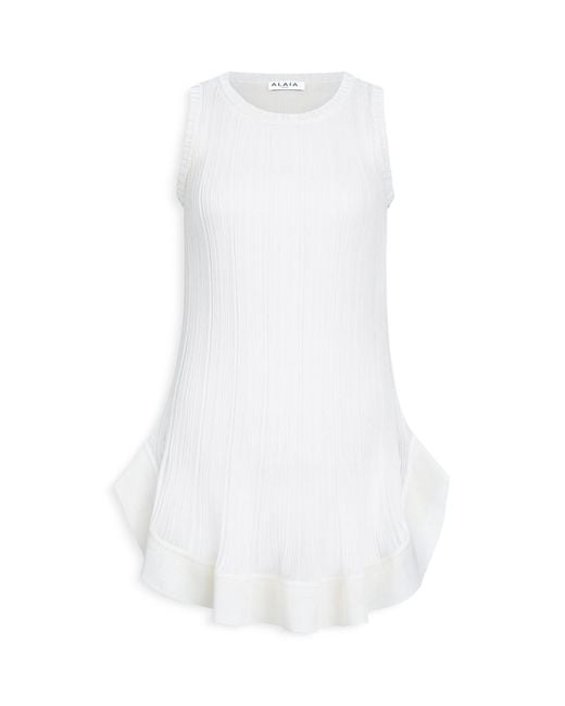 Alaïa White Silk Pleated Mini Dress