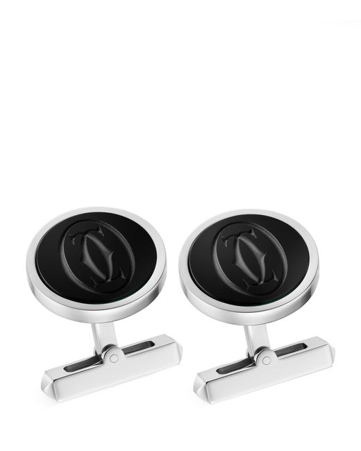 Cartier Black Sterling Silver And Onyx Double C De Cufflinks for men