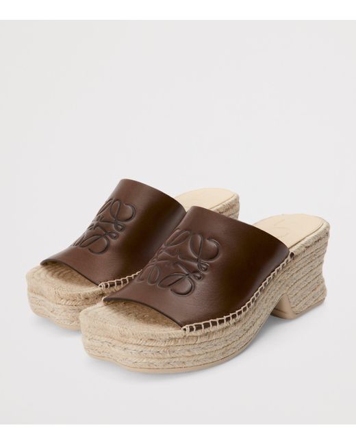 Loewe Brown Leather Petal Espadrille Wedge Sandals 80