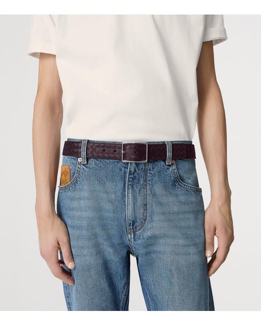 Bottega Veneta Red Calfskin Intrecciato Piccolo Belt for men