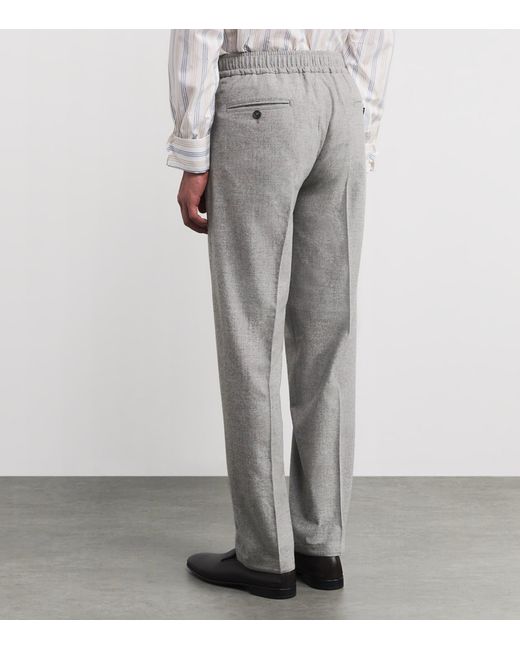 Isaia Gray Wool-Blend Pleated Trousers for men