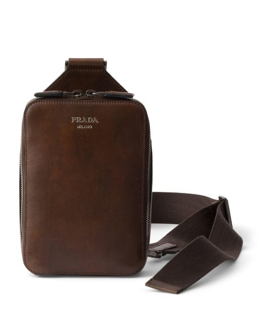 Prada Brown Leather Brique Cross-Body Bag for men